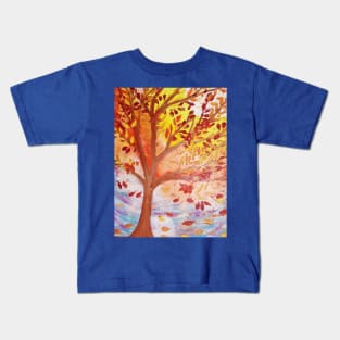 Windy Day Fall Leaves Kids T-Shirt